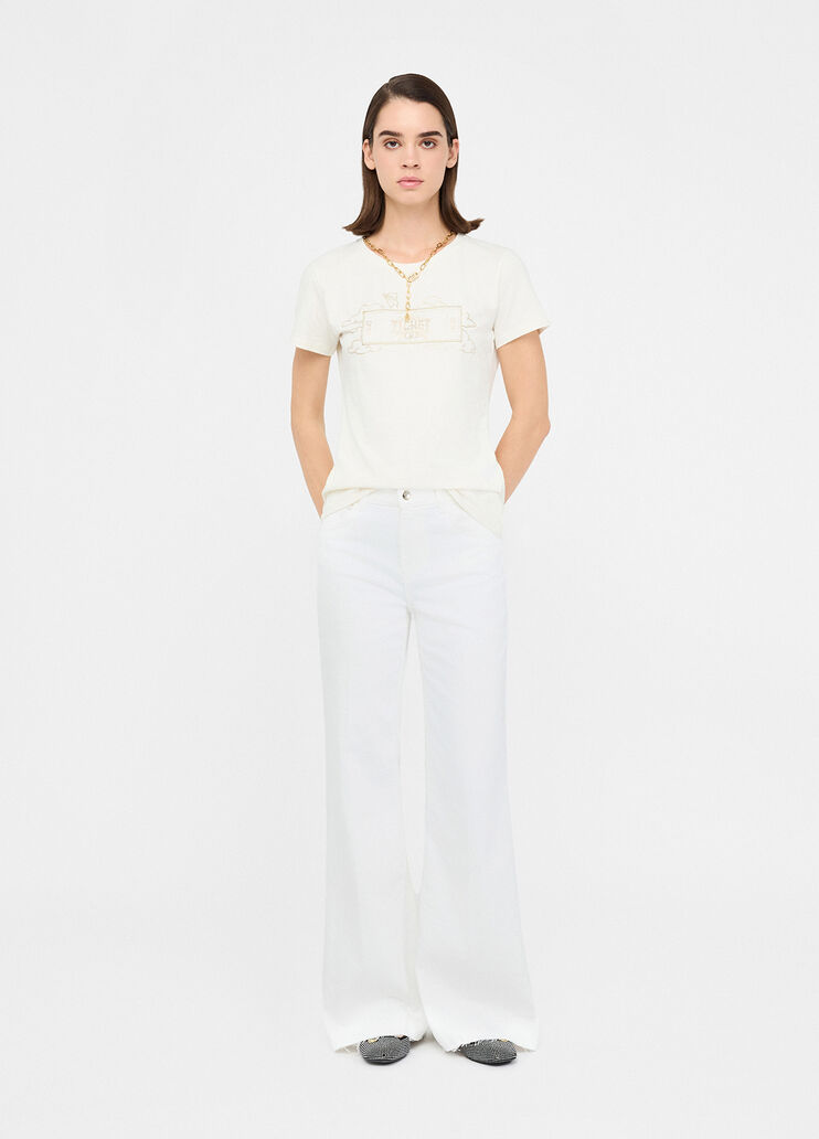 T-Shirt mit Print in Metallic-Optik Milchweiß/Ticket Liu Jo - medium