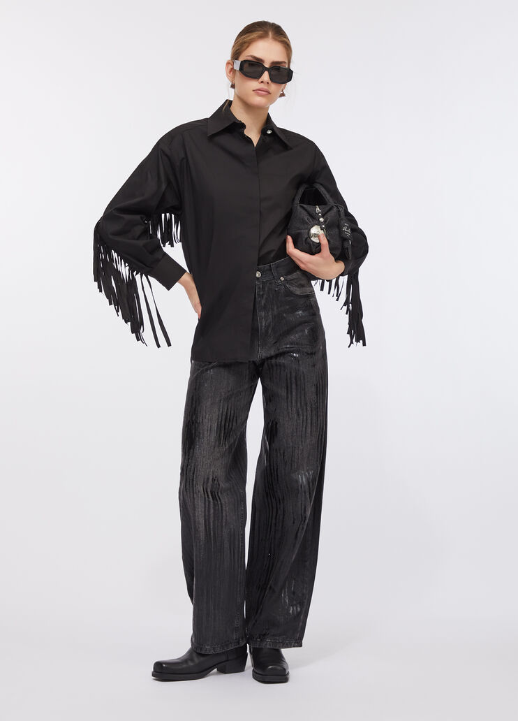 Poplin shirt with fringes black Liu Jo - large image number 5