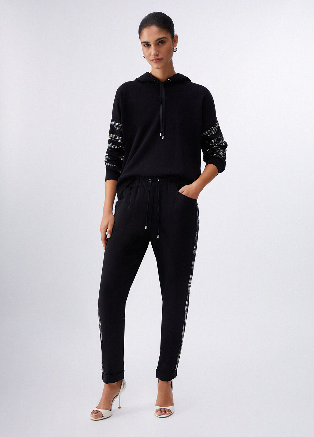 Hooded sweatshirt with appliqu&eacute;s black Liu Jo - large image number 5