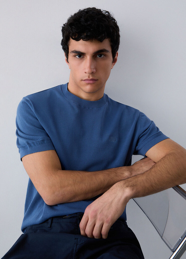 T-Shirt aus Baumwoll-Cr&ecirc;pe Blau Liu Jo - medium