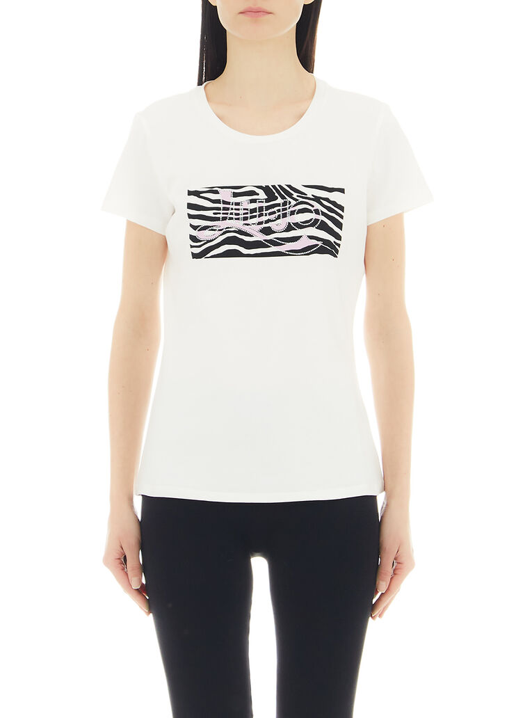 T-shirt con logo bianco/zebrato Liu Jo - large image number 0 T-shirt con logo bianco/zebrato Liu Jo - large image number 0