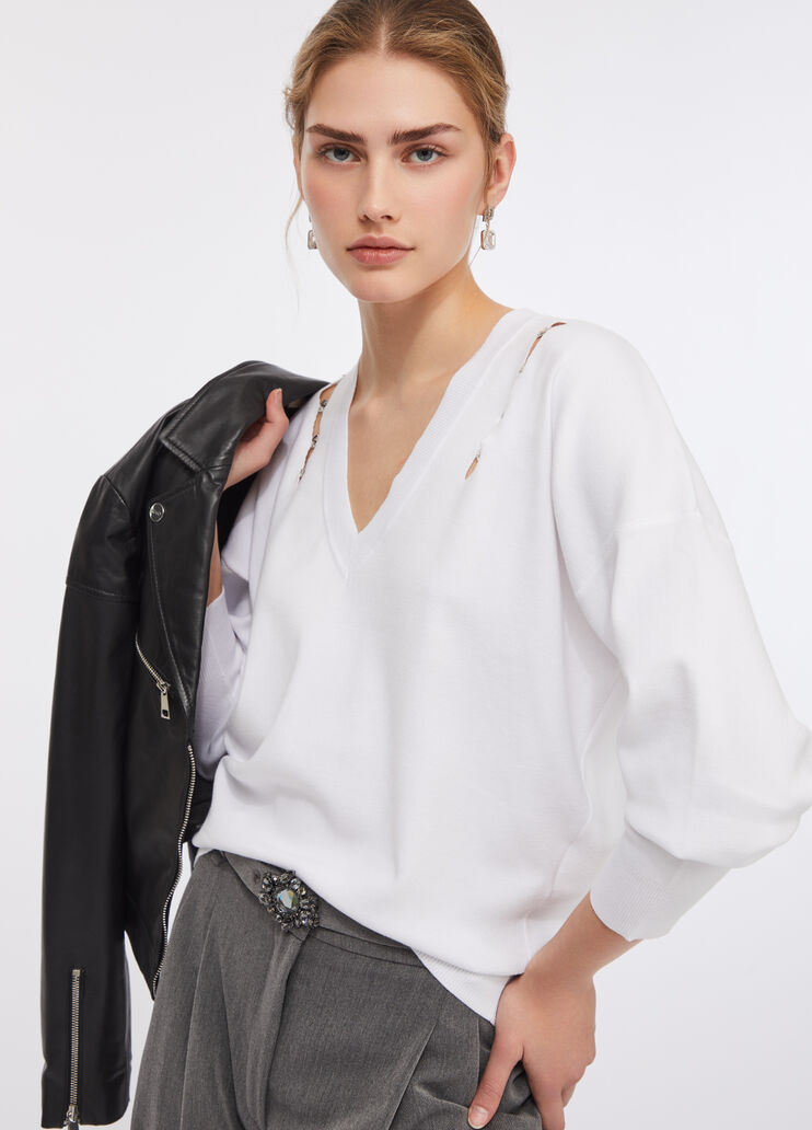 Pullover mit eingefassten Schmucksteinen Wollweiß Liu Jo - medium