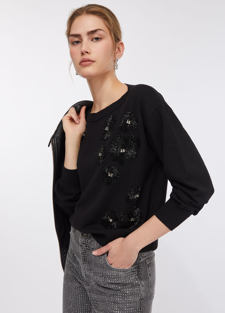 Pull avec strass noir et fleurs Liu Jo - medium