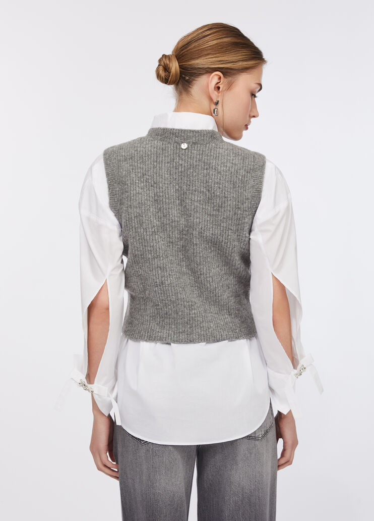 Шерстяной топ со стразами серый Liu Jo - large image number 1