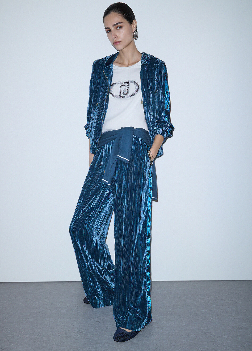 Pantalon en velours froiss&eacute; bleu Liu Jo - large image number 2