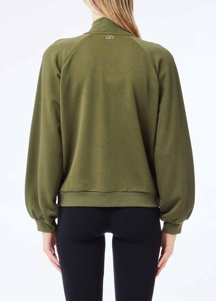 Sweatshirt with zip and rhinestones olive green Liu Jo - medium