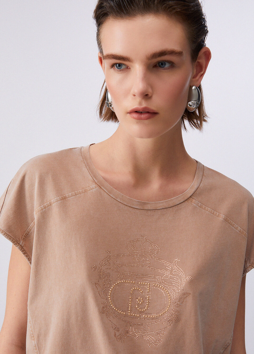 Jersey-T-Shirt mit Strass Beige Liu Jo - large image number 4