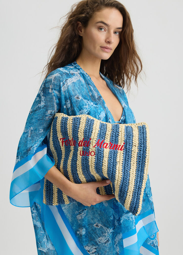 Striped raffia shopping bag bright blue Liu Jo - medium Striped raffia shopping bag bright blue Liu Jo - medium