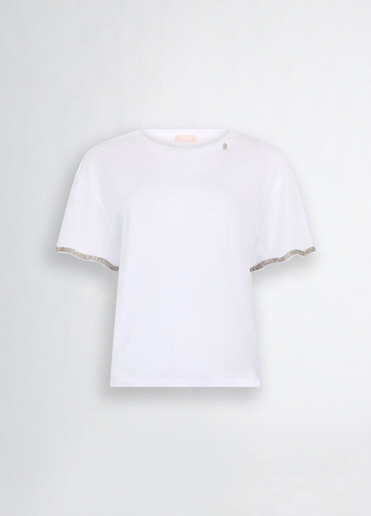 Cotton T-shirt with rhinestones white Liu Jo - large image number 6 Cotton T-shirt with rhinestones white Liu Jo - large image number 6