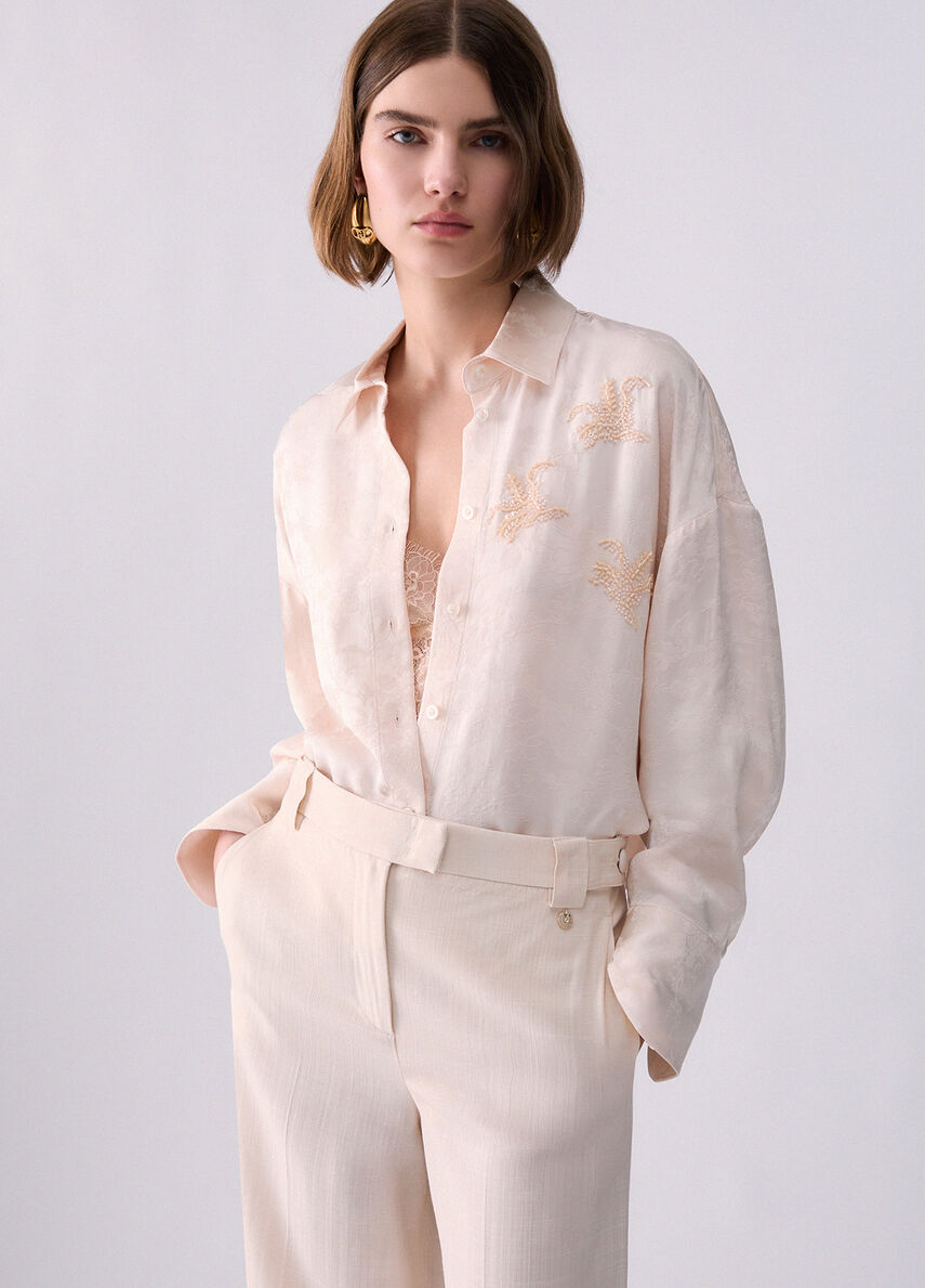 Jacquard Shirt with Jewel Embroidery colour cream | Liu Jo