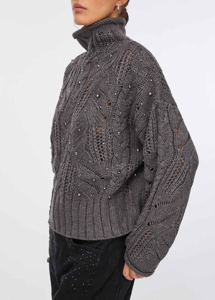 Pull à col roulé orné de pierres gris Liu Jo - large image number 3