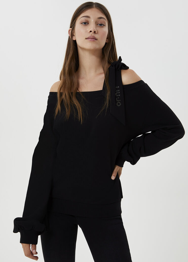 Sweatshirt with bow on the shoulder Black Liu Jo - large image number 0