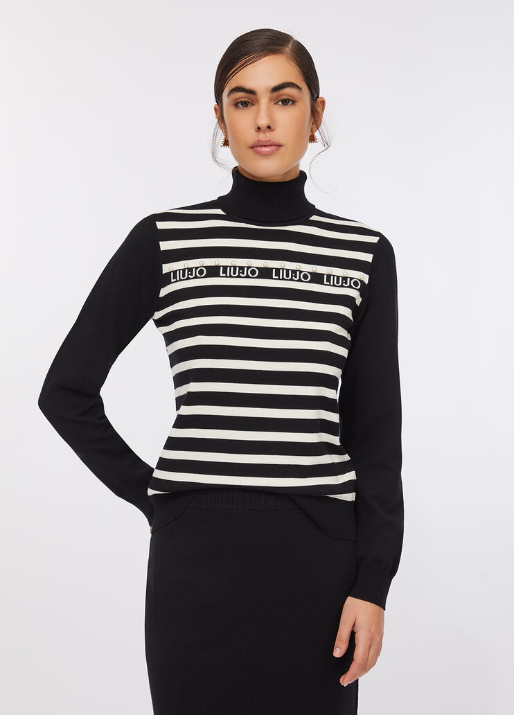 Jersey de cuello alto a rayas negro Liu Jo - large image number 0