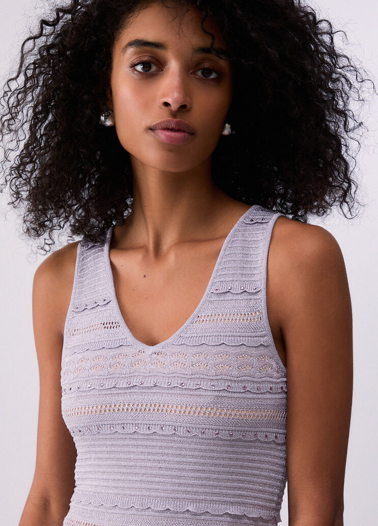 Langes Strickkleid mit Lochmuster helllila Liu Jo - medium