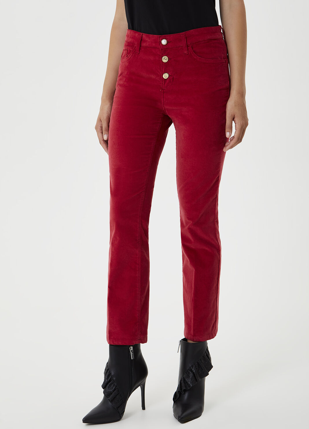 High-rise velvet trousers Cherry Red Liu Jo - large image number 0