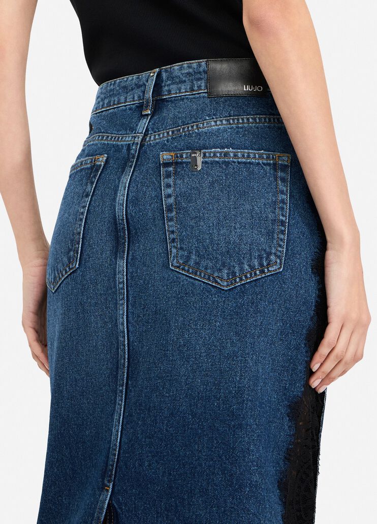Denim midi skirt with lace blue denim Liu Jo - large image number 4 Denim midi skirt with lace blue denim Liu Jo - large image number 4