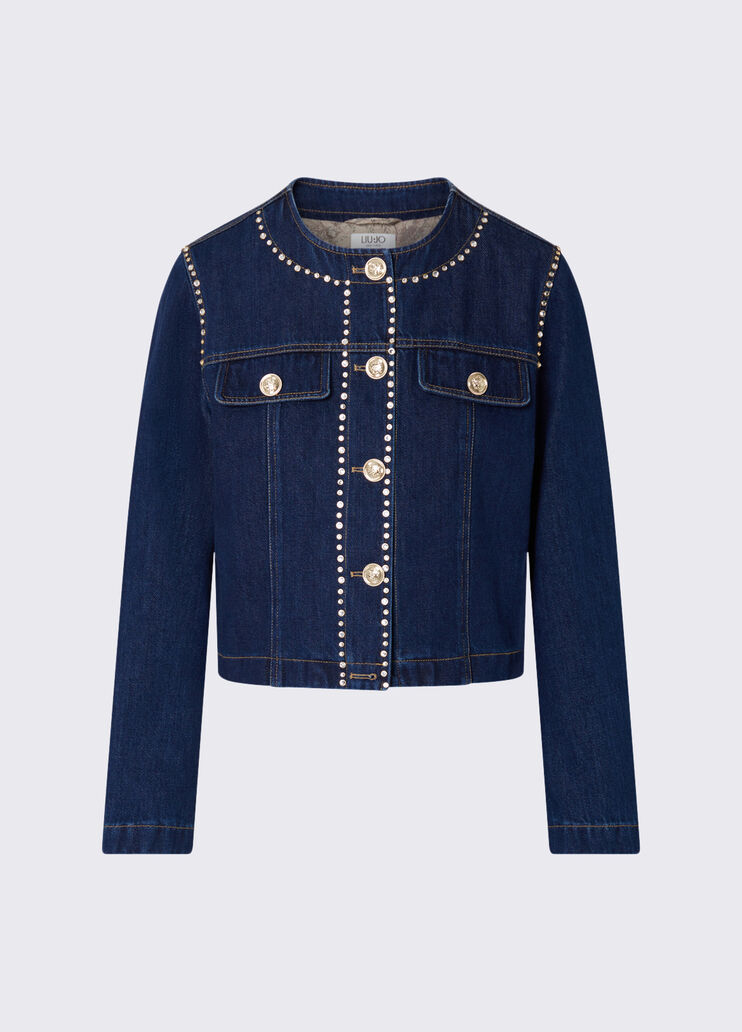 Giacca slim fit in denim con strass Lavaggio normale Liu Jo - medium