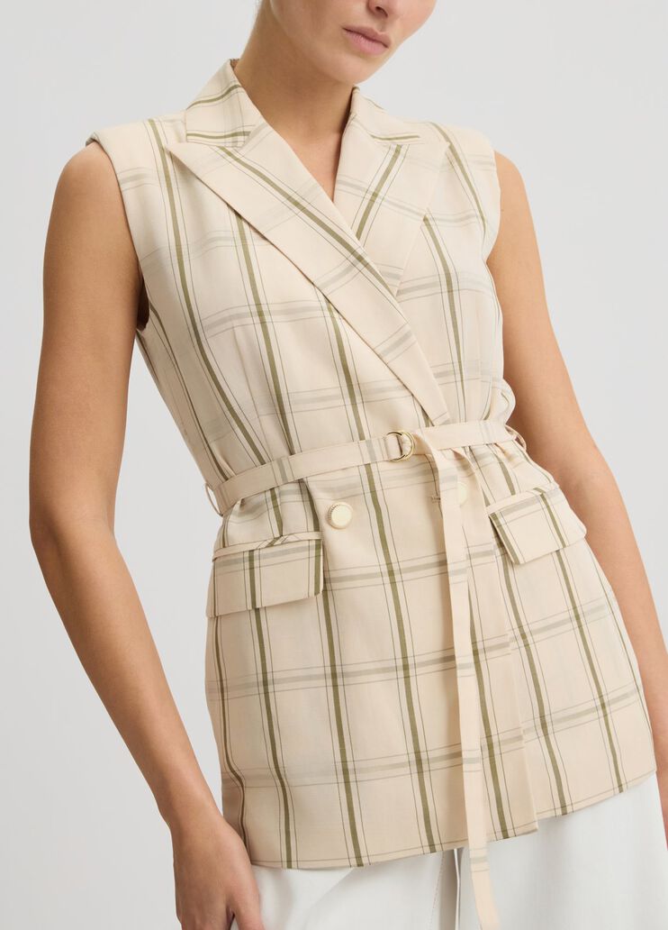Linen-blend check waistcoat beige Liu Jo - large image number 2 Linen-blend check waistcoat beige Liu Jo - large image number 2