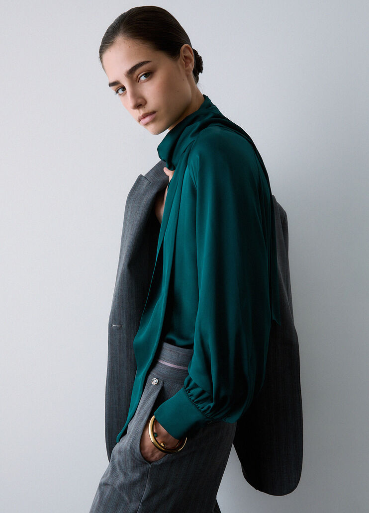 Blusa in raso con fiocco verde scuro Liu Jo - medium