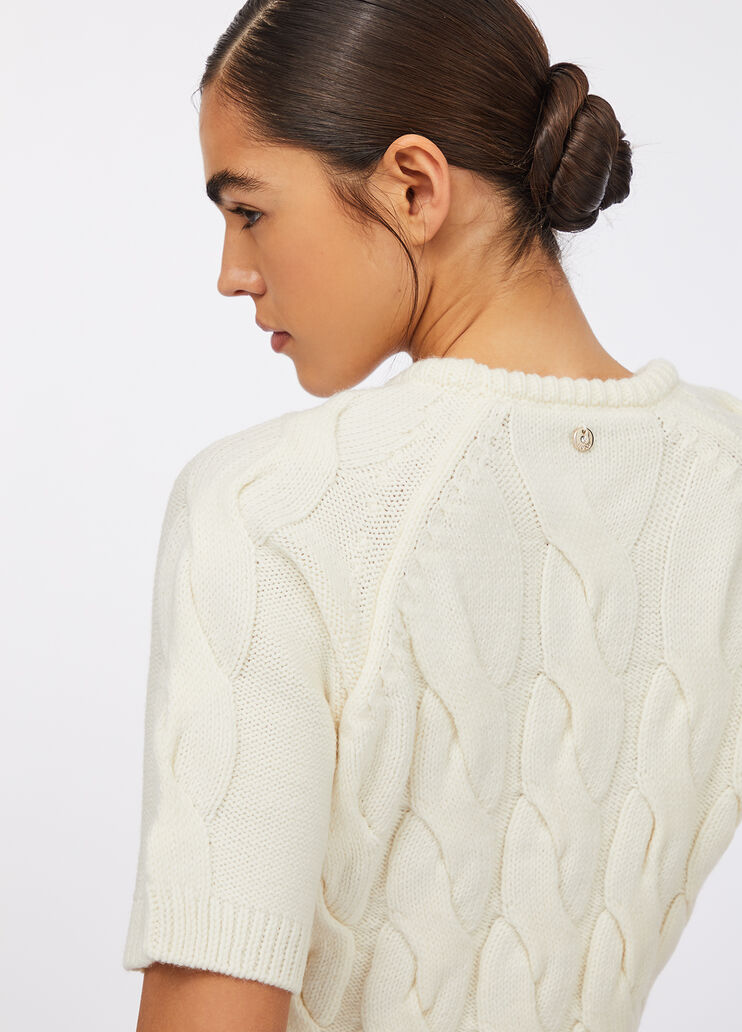 Cable knit wool sweater white Liu Jo - large image number 4
