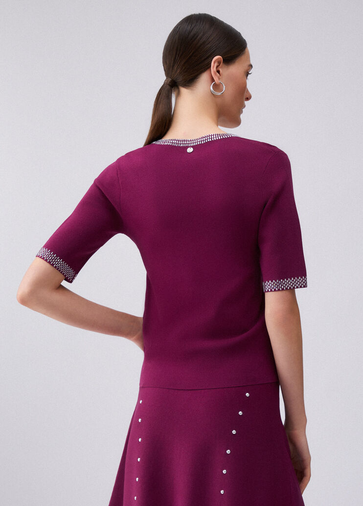 Knit t-shirt with gemstones purple Liu Jo - large image number 1