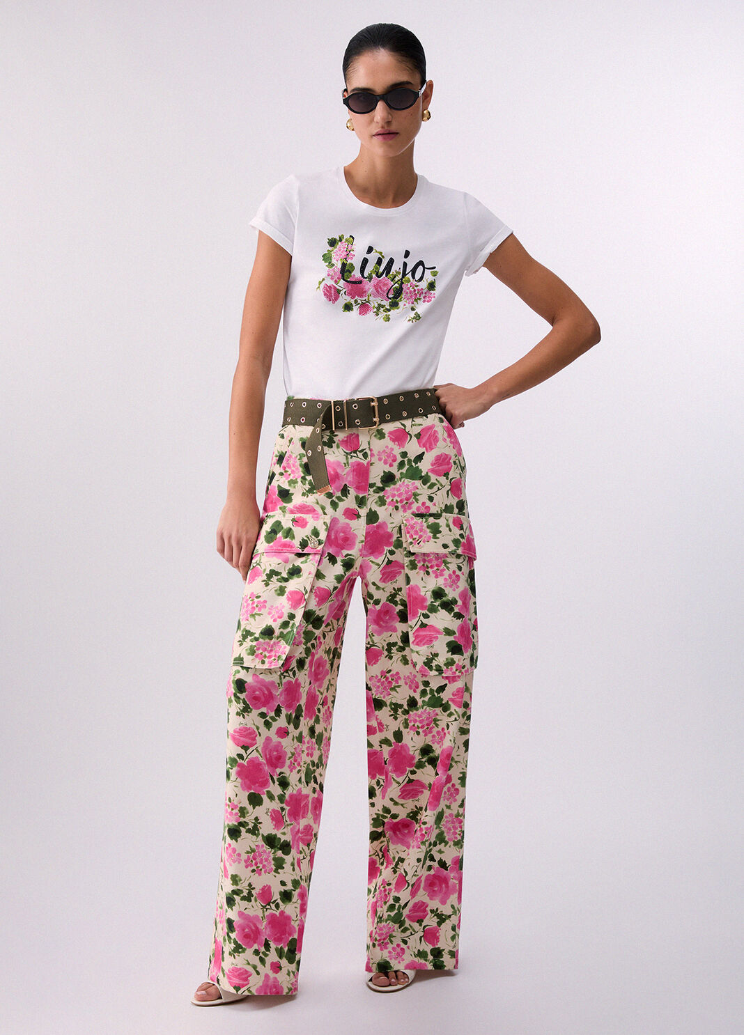 T-shirt avec imprim&eacute; et strass blanc et rose Liu Jo - large image number 5