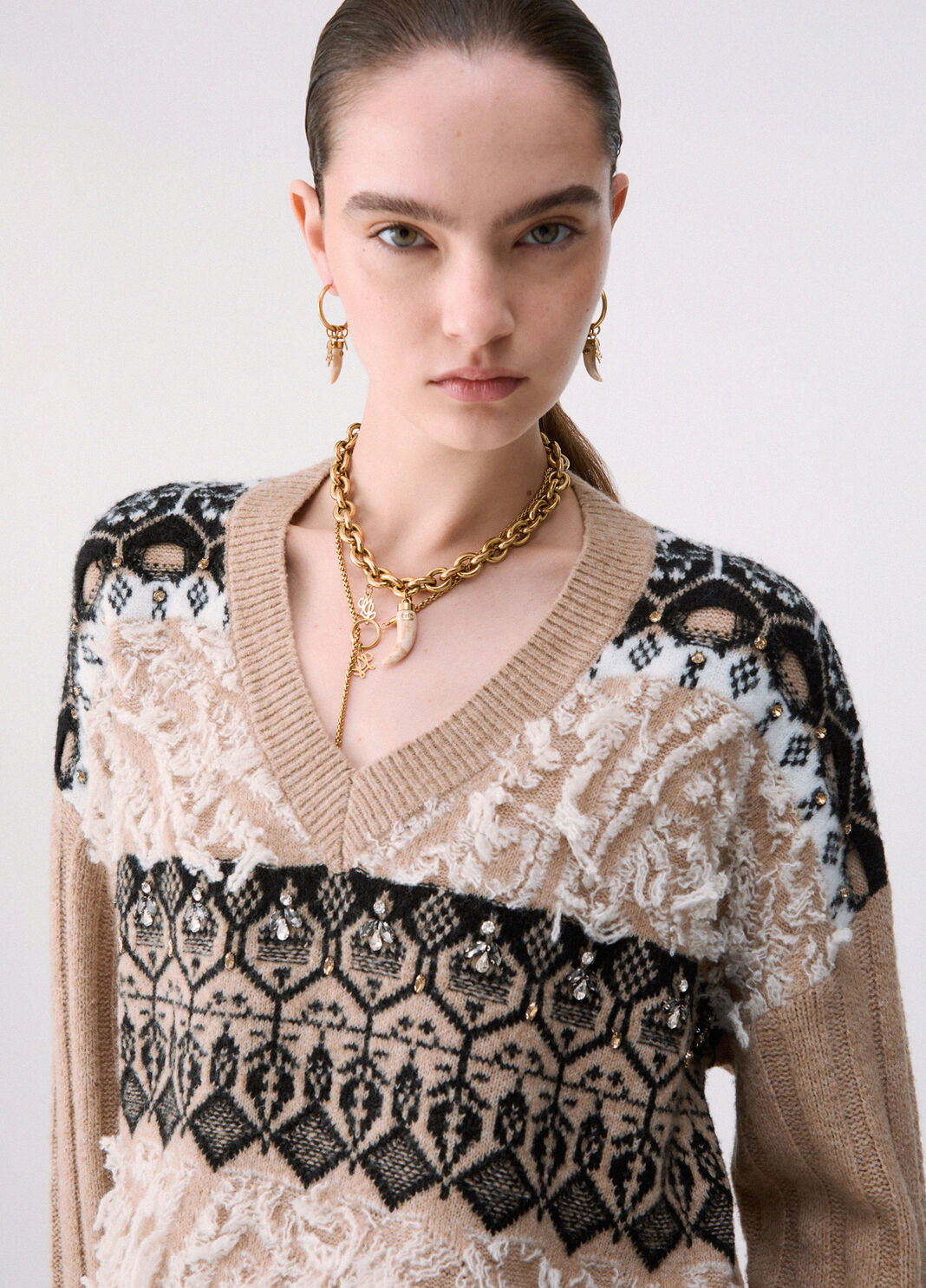 Maille jacquard avec broderies bijoux beige Liu Jo - large image number 4
