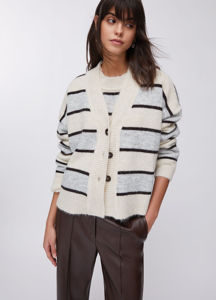 Striped wool and alpaca cardigan grey and beige Liu Jo - large image number 0