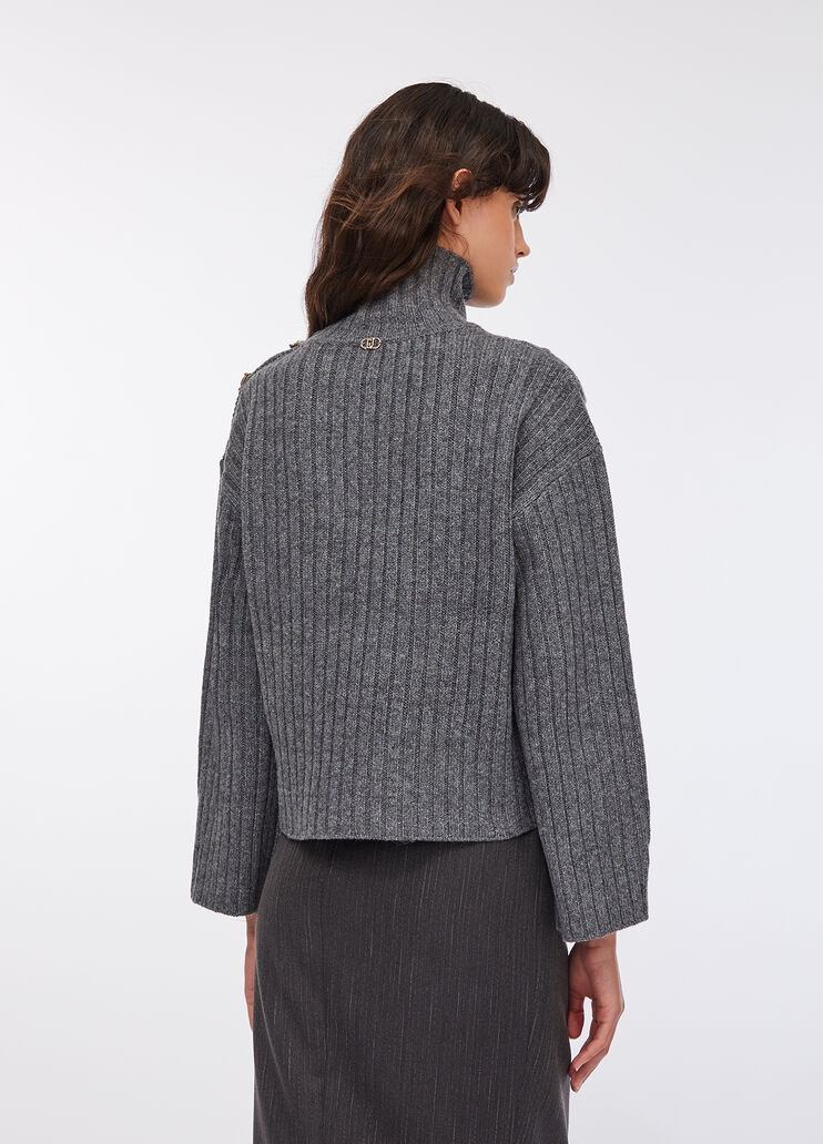 Rollkragenpullover aus Wolle mit Schmuckknöpfen Grau Liu Jo - large image number 1