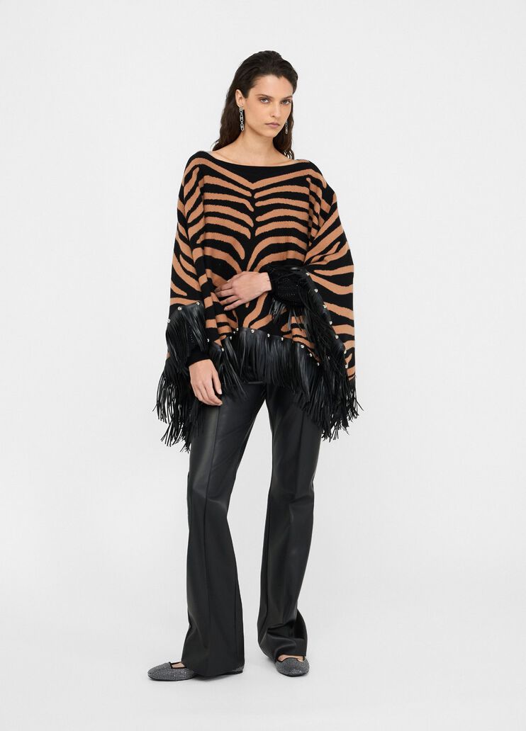 Poncho zébré avec franges beige zébré Liu Jo - large image number 5
