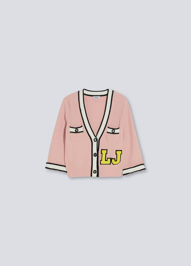 Eco-friendly college cardigan powder pink/wool white Liu Jo - large image number 4 Eco-friendly college cardigan powder pink/wool white Liu Jo - large image number 4