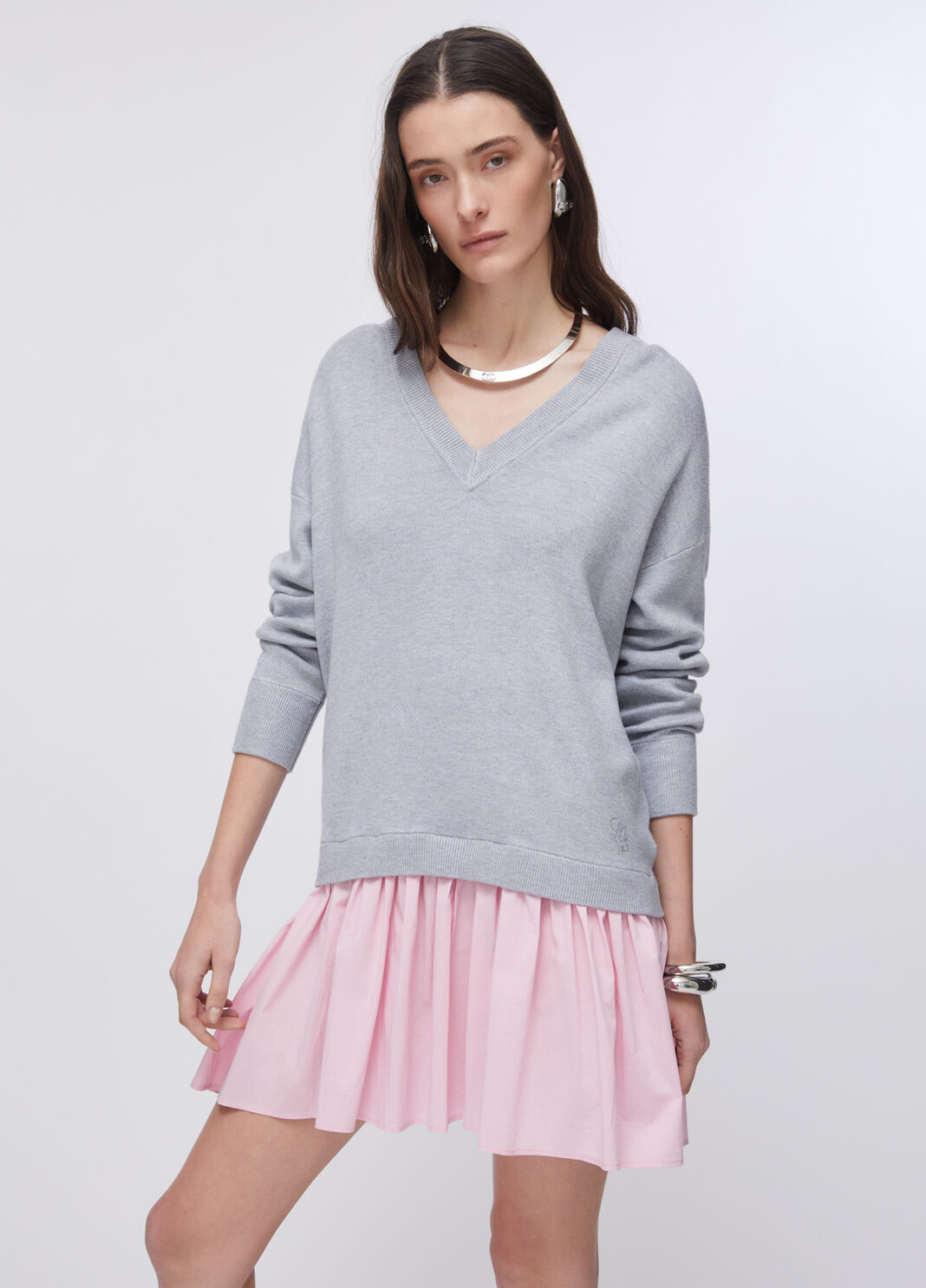 Abito in maglia con inserto in popeline grigio Liu Jo - large image number 0