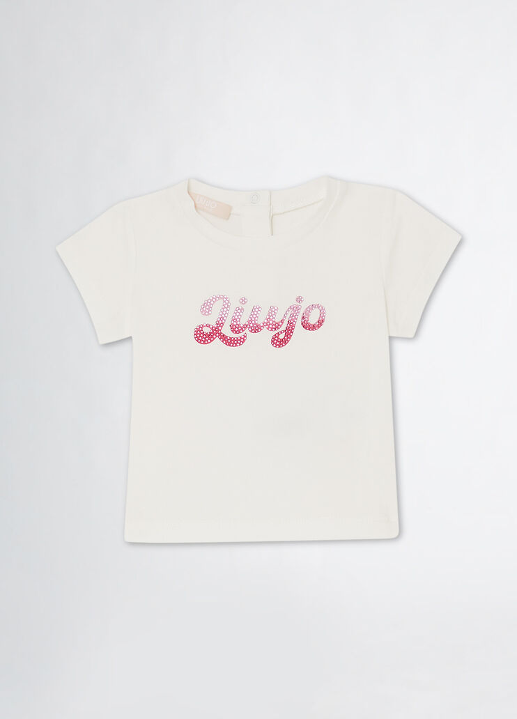 Cotton T-shirt with logo and rhinestones pink Liu Jo - medium Cotton T-shirt with logo and rhinestones pink Liu Jo - medium