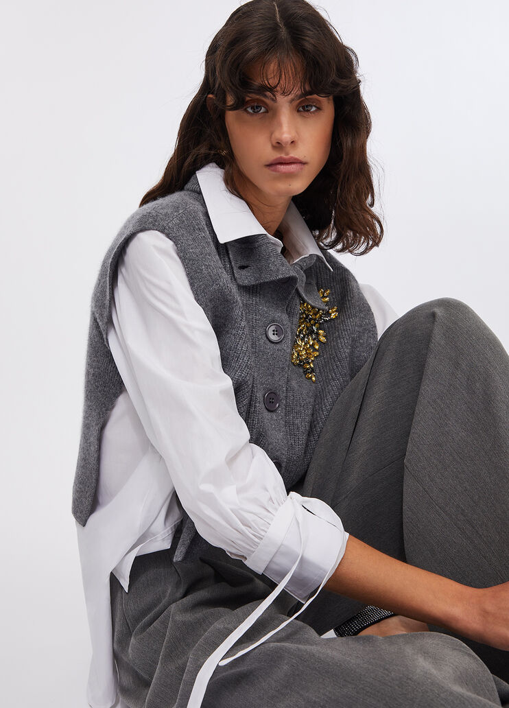 Chaleco de 100 % lana con bordados de pedrería gris Liu Jo - medium