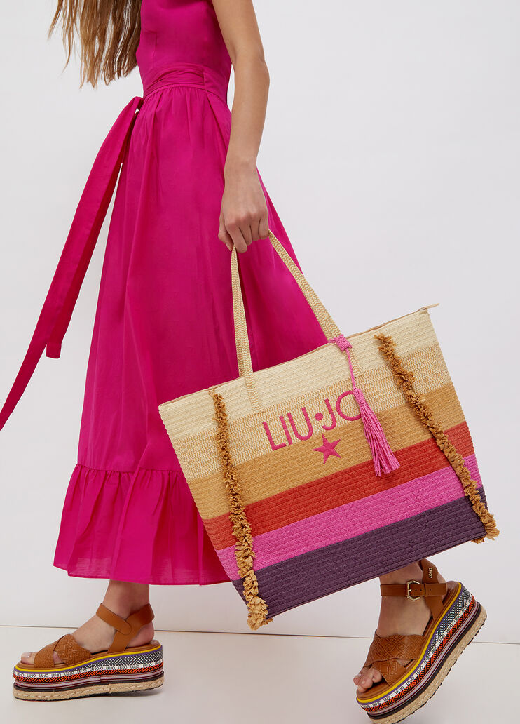 Пляжная сумка с бахромой слоновая кость/землистый/фуксия Liu Jo - large image number 1