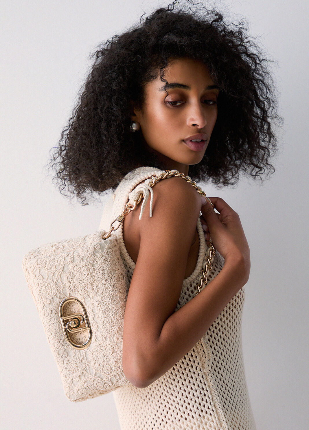 Sac format moyen LaPuffy en crochet cr&egrave;me Liu Jo - large image number 0