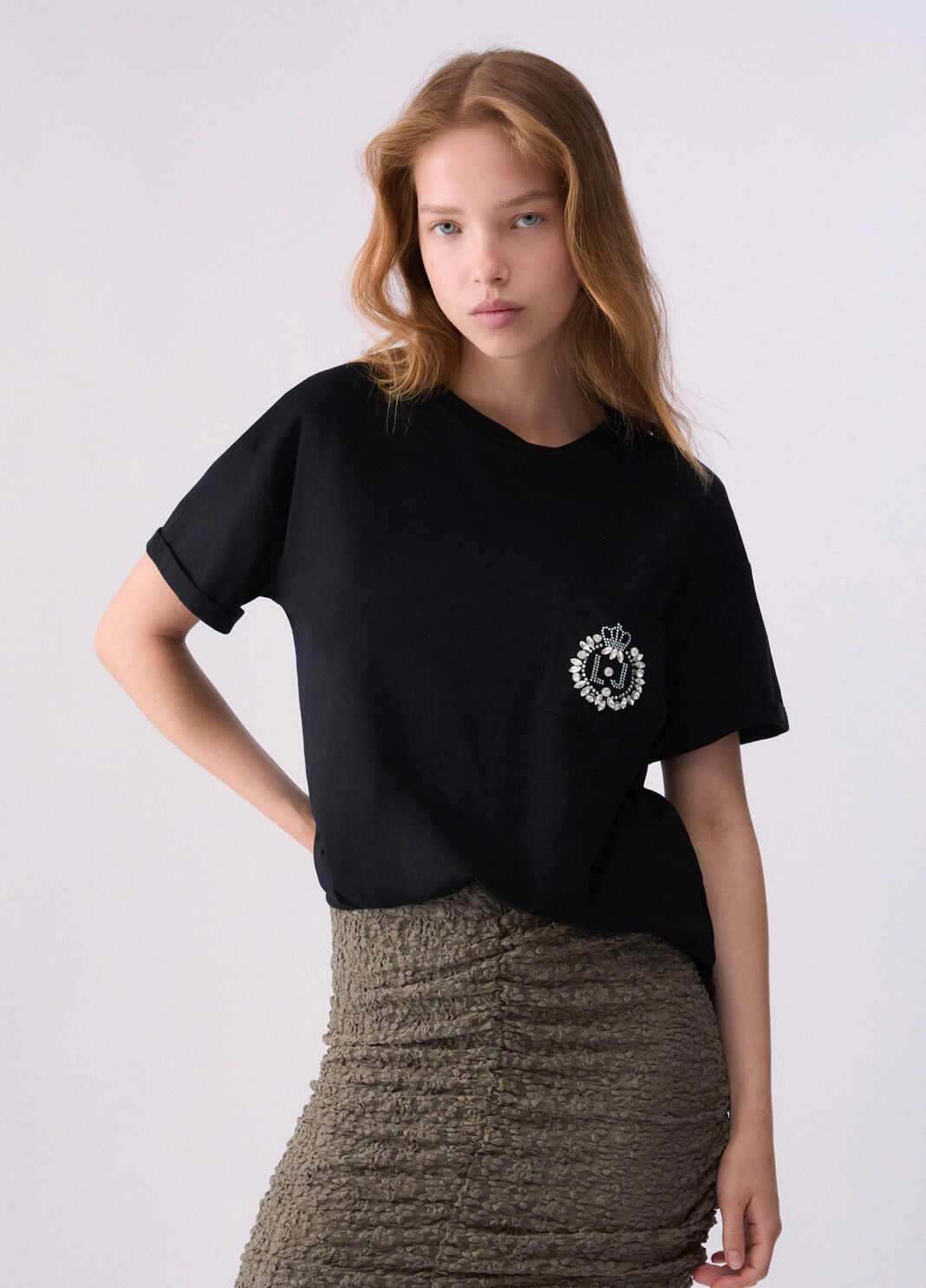 Boxy T-shirt with Jewel Pocket black Liu Jo - large image number 0