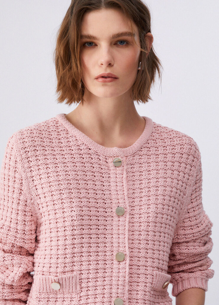 Bark-stitch cardigan powder pink Liu Jo - large image number 4