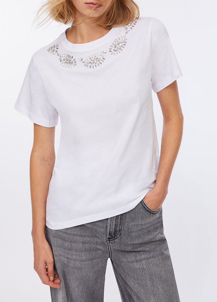 T-shirt mit Schmuckstickereien Wei&szlig;/Strass Liu Jo - medium