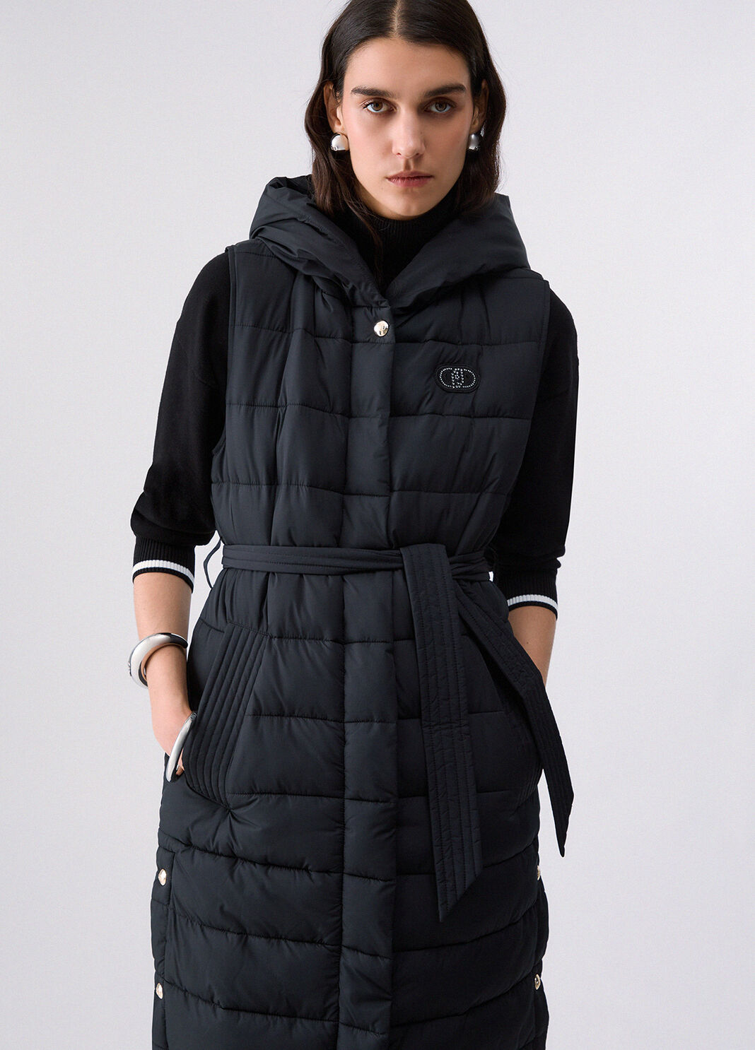 Long gilet in matte nylon black Liu Jo - large image number 4