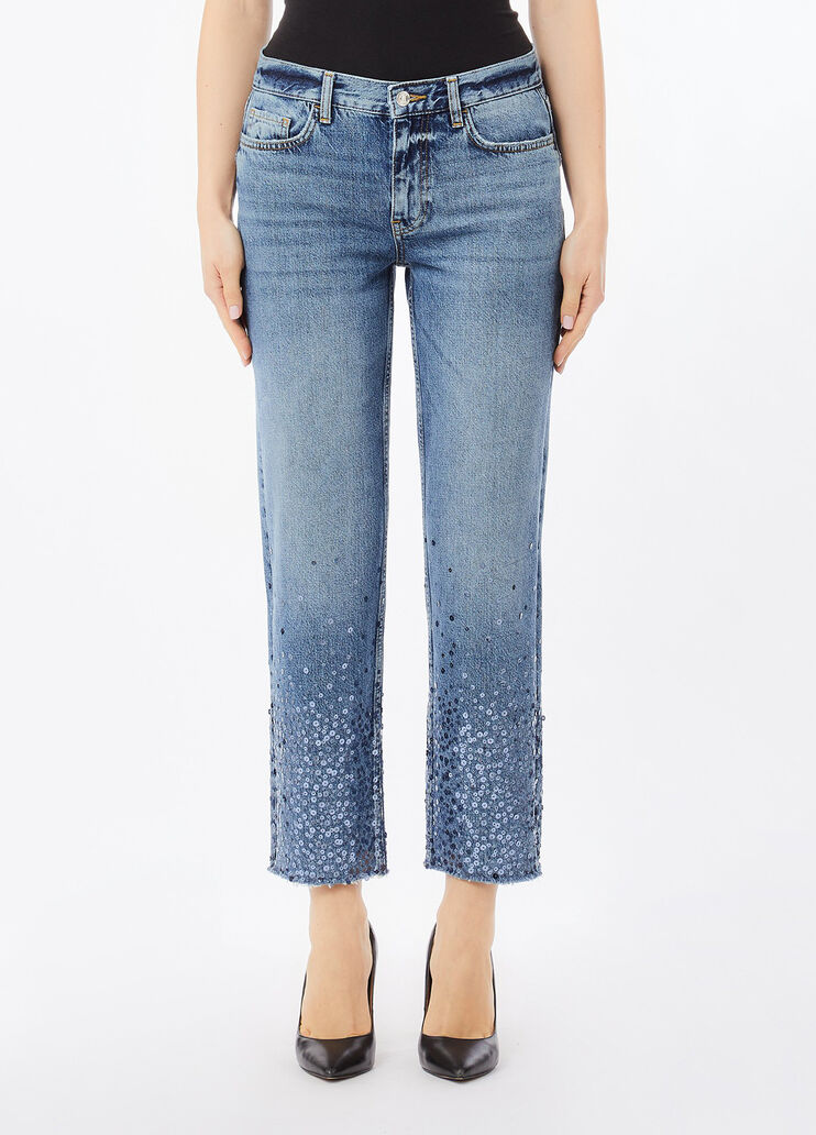Gerade geschnittene Jeans mit Pailletten Denimblau Liu Jo - medium