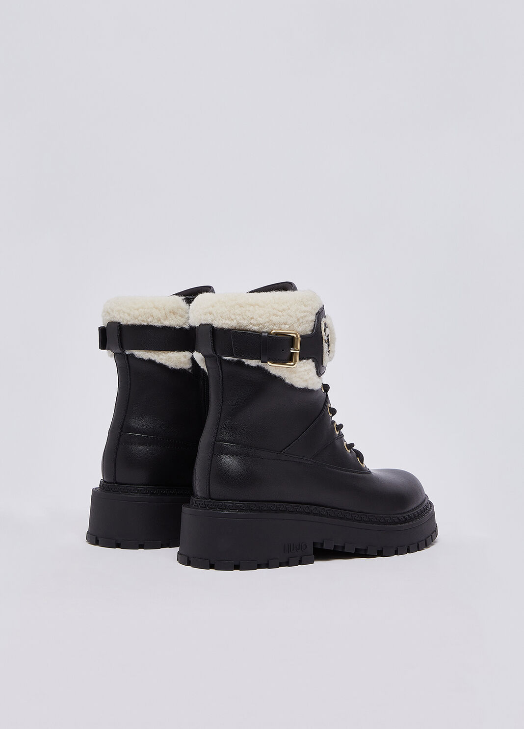 Schn&uuml;rboots aus Leder und teddy Schwarz Liu Jo - large image number 2