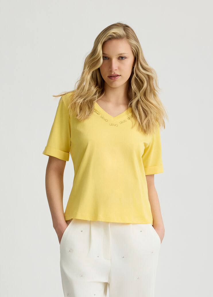 Liu Jo Better T-shirt with logo and rhinestones yellow Liu Jo - large image number 0 Liu Jo Better T-shirt with logo and rhinestones yellow Liu Jo - large image number 0