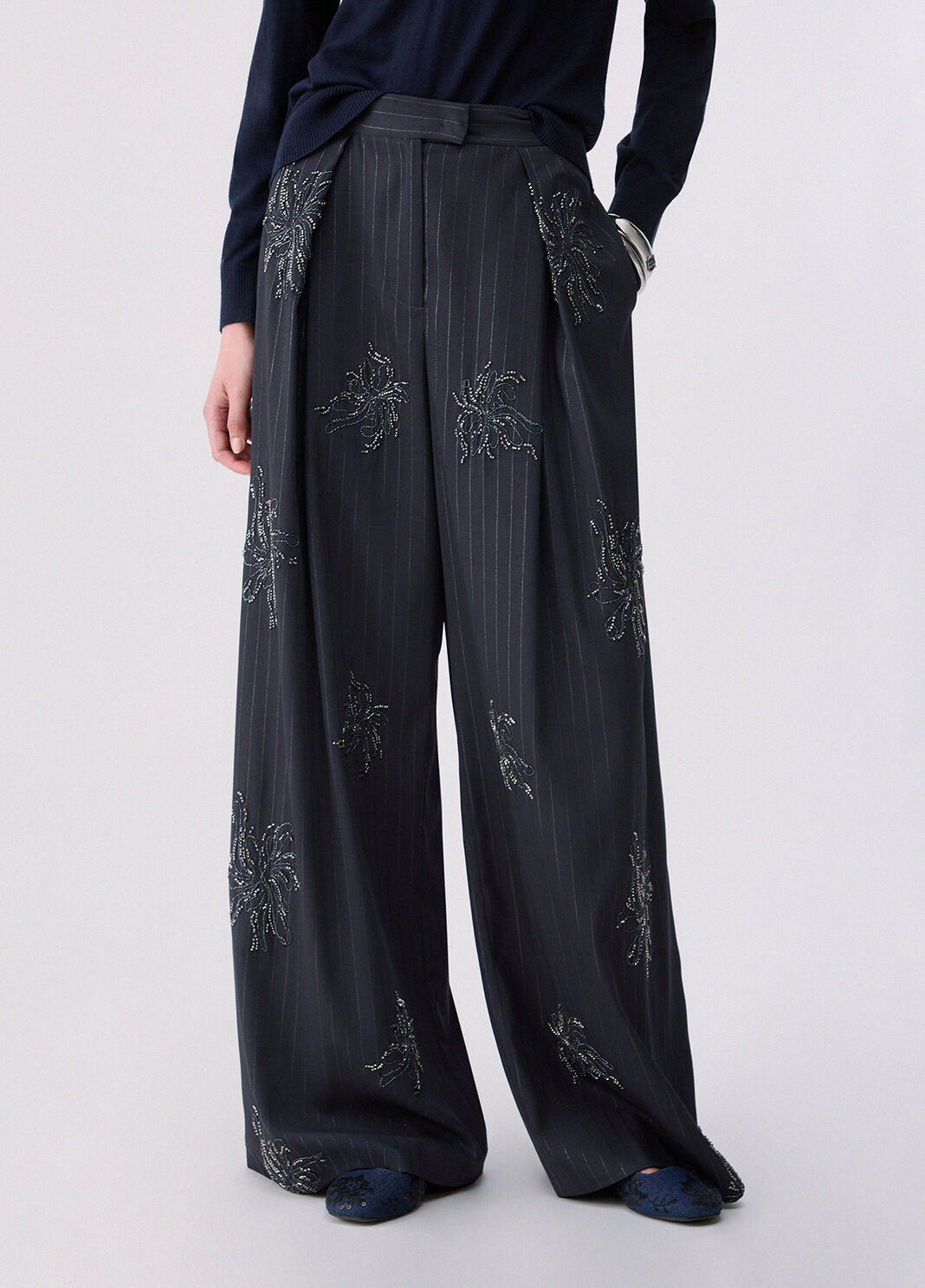 Palazzo trousers with jewel embroidery grey Liu Jo - large image number 0