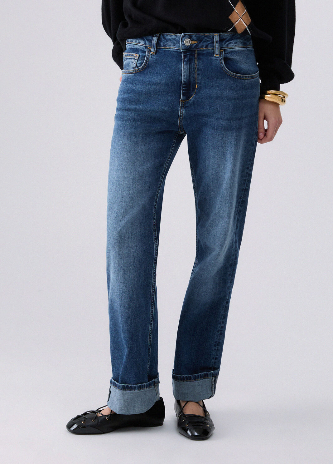 Straight jeans with cuff blue denim Liu Jo - large image number 0