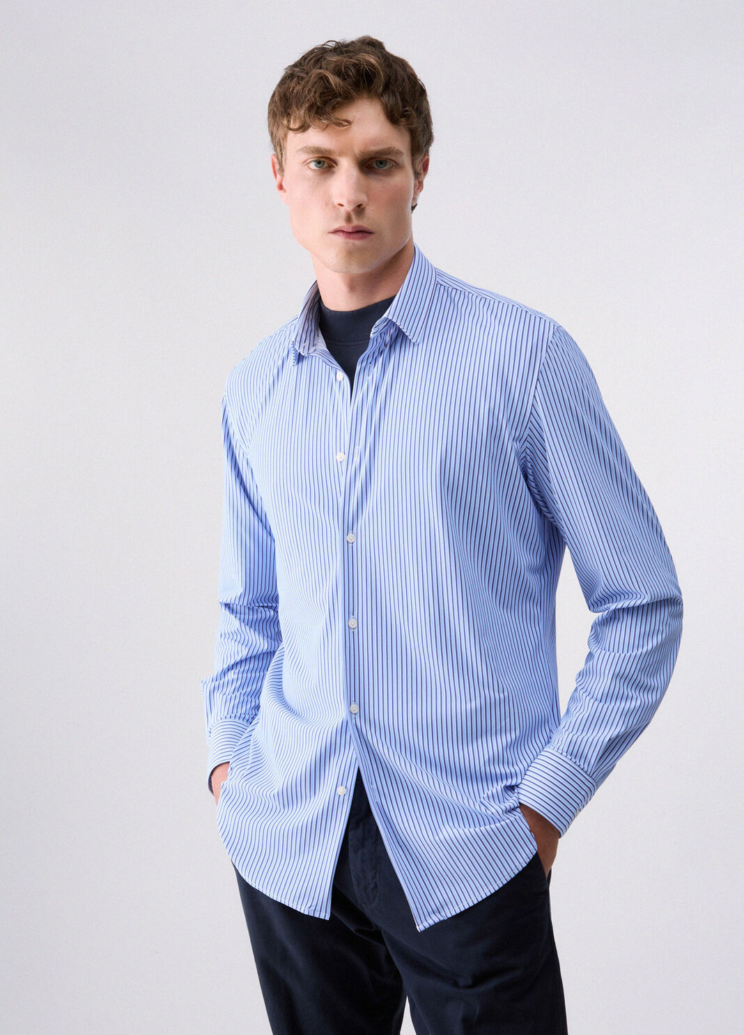 Camisa en jersey Lycra&reg; azul claro a rayas Liu Jo - large image number 0