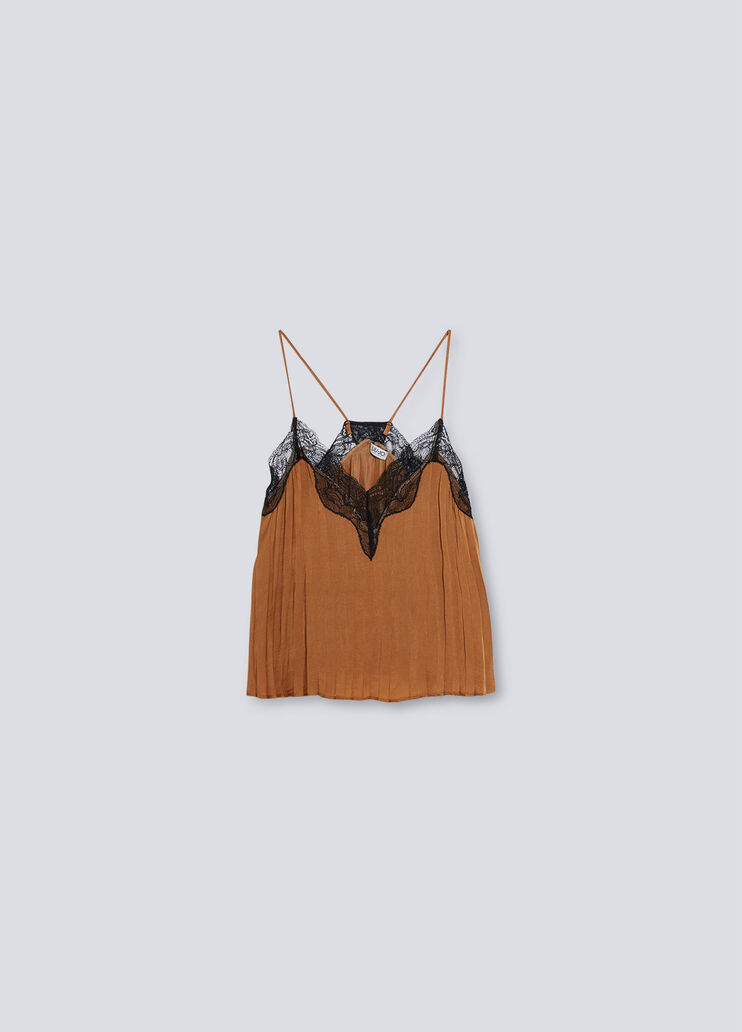 Pleated top with lace bronze Liu Jo - large image number 4
