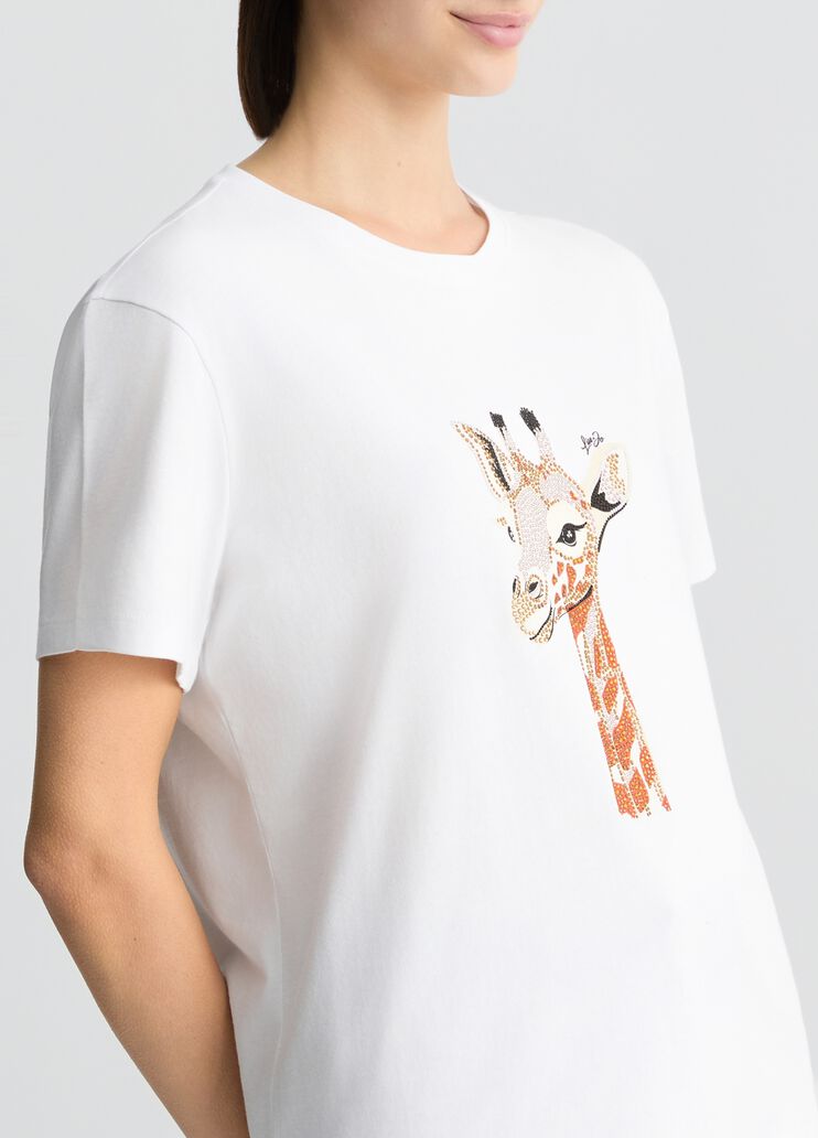 Cotton T-shirt with print and rhinestones white/giraffe Liu Jo - large image number 3