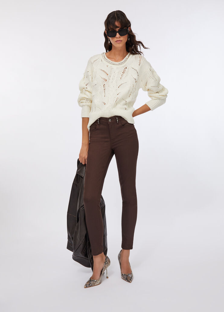 Maglia traforata con pietre gioiello bianco lana Liu Jo - large image number 5