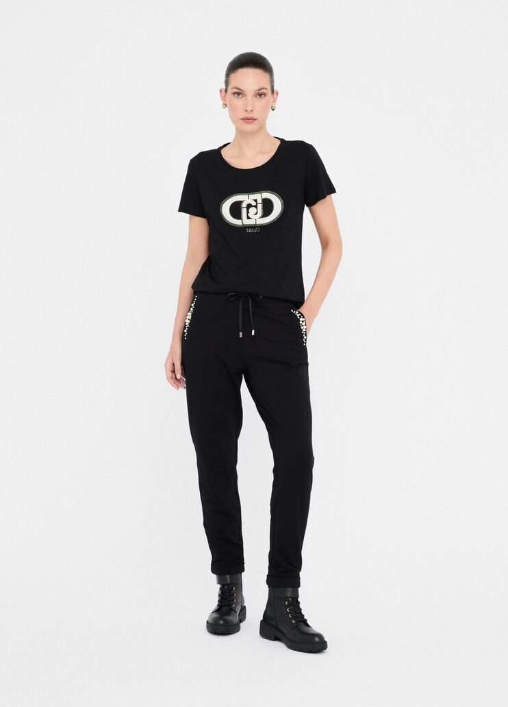 Cotton T-shirt black/monogram Liu Jo - medium Cotton T-shirt black/monogram Liu Jo - medium